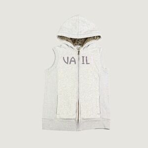Old Navy Vail Colorado Faux Fur Lined Hooded Fleece Vest Gray Small